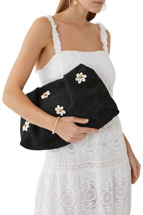 Sisal Shell-Embellished Medium Clutch